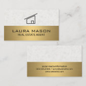 Textuurpapier | Goud Metaal | Huis Icoon Visitekaartje (Voorkant / Achterkant)