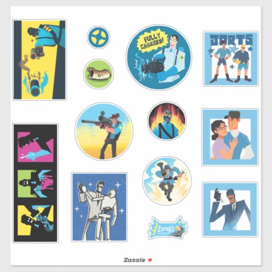 TF2 Blu team mercenaries 12 sticker set (Vel)