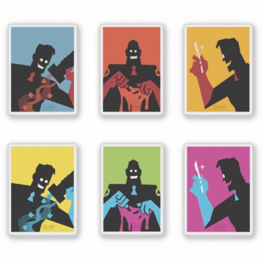 TF2 RED medic dual triptych sticker set (Voorkant)