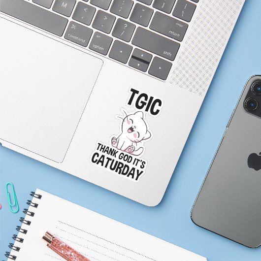 TGIC Thank God It's Caturday Sticker (Laptop met iPhone)