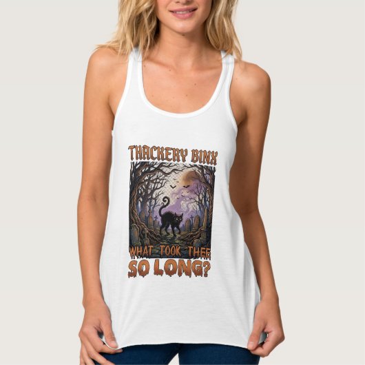 Thackery Binx Zwarte Kat Halloween Kerkhof Vleermu Tanktop (Voorkant)