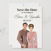 Thai bruiloft geïllustreerd paar save the date (Voorkant)