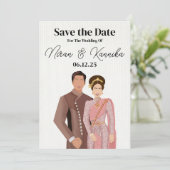 Thai bruiloft geïllustreerd paar save the date (Staand voorkant)