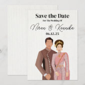 Thai bruiloft geïllustreerd paar save the date (Voorkant / Achterkant)