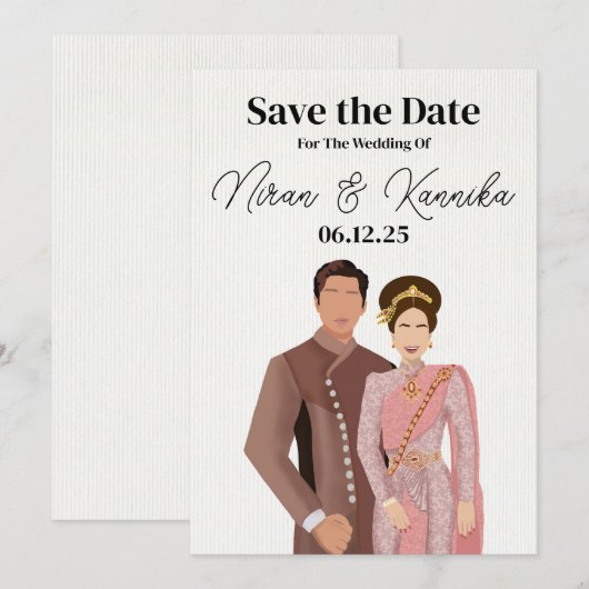 Thai bruiloft geïllustreerd paar save the date (Voorkant / Achterkant)