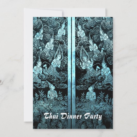 Thai Dinner Theme Party Invitation Blue Kaart (Voorkant)