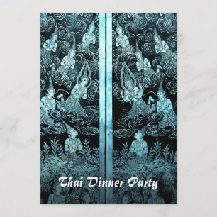 Thai Dinner Theme Party Invitation Blue Kaart