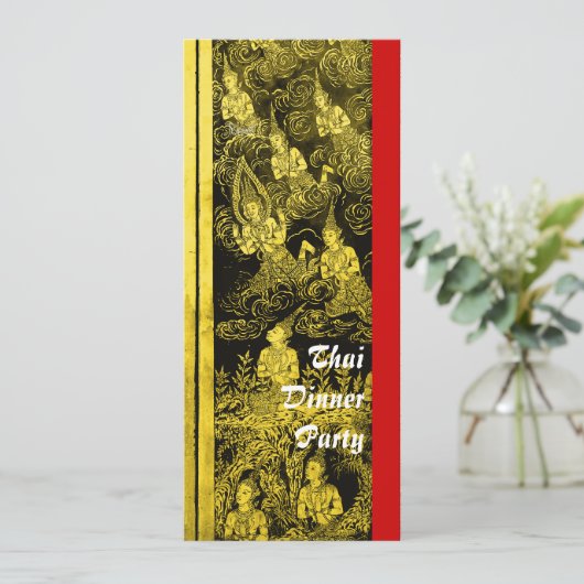 Thai Dinner Theme Party Invitation Gold Kaart (Staand voorkant)