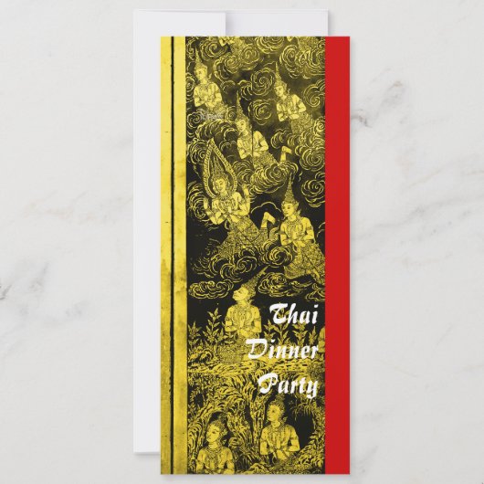 Thai Dinner Theme Party Invitation Gold Kaart (Voorkant)