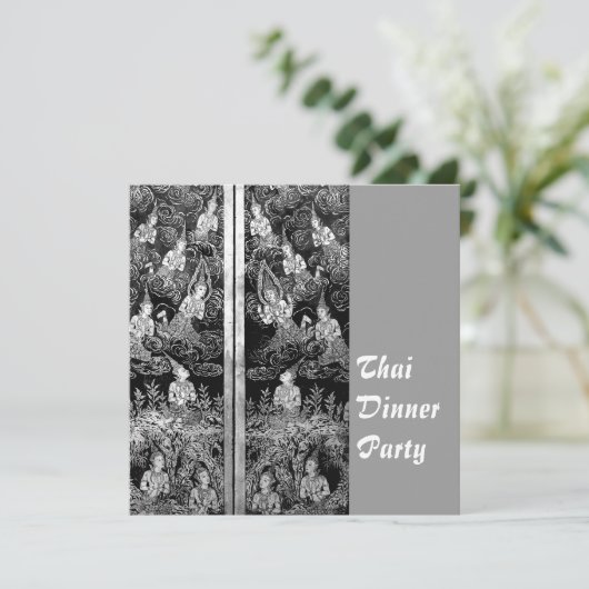 Thai Dinner Theme Party Invitation Silver Kaart (Staand voorkant)