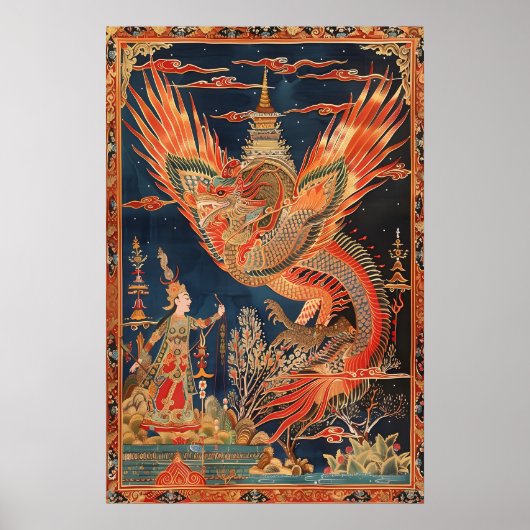 Thai Dragon and Phoenix Art Print Traditional (Voorkant)