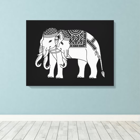 Thai Erawan White Elephant Canvas Afdruk (Insitu (Houten vloer))