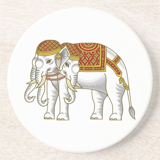 Thai Erawan White Elephant Zandsteen Onderzetter (Voorkant)