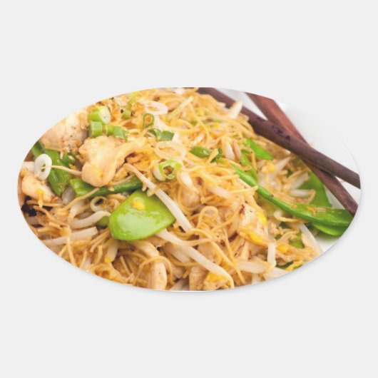Thai Lo Mein Noodle Roerbak Ovale Sticker (Voorkant)