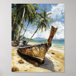  Thai Longtail Boat strandt in het Poster Sand