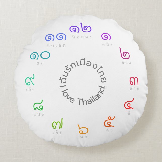 Thai Numbers Sierkussen "I Love Thailand" Rond Kussen (Voorkant)