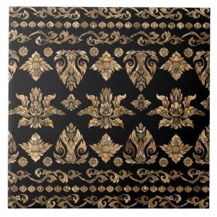 Thai Ornament - Gold en Black Tegeltje