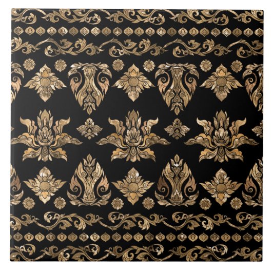 Thai Ornament - Gold en Black Tegeltje (Voorkant)
