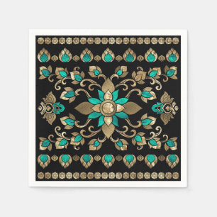 Thai Ornament - Goud en Blauwgroen Servet