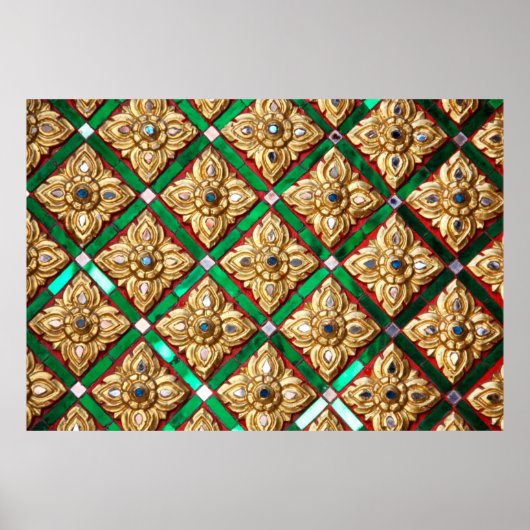 Thai pattern inside wall of Thai templethailand a Poster (Voorkant)
