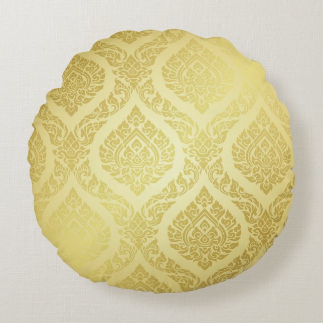 Thai Pattern opperste gouden ruggrondthai, patroon Rond Kussen (Voorkant)