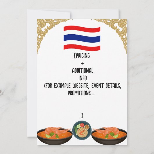 Thai Restaurant-evenementen en -introducties Kaart (Achterkant)