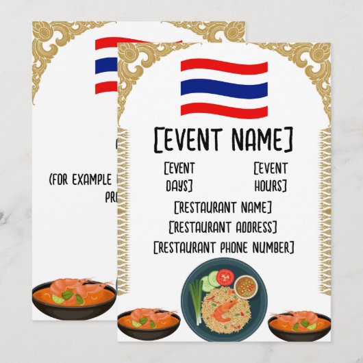 Thai Restaurant-evenementen en -introducties Kaart (Voorkant / Achterkant)