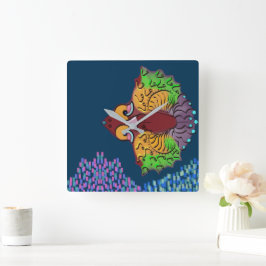 Thai Schrift Abstracte Vissen Kunst | Vierkante Wa Klok