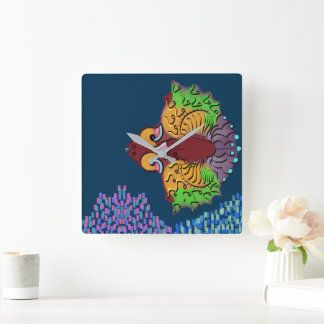 Thai Schrift Abstracte Vissen Kunst | Vierkante Wa Klok