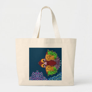 Thai Script Abstracte Vissen Kunst Jumbo Boodsch Grote Tote Bag