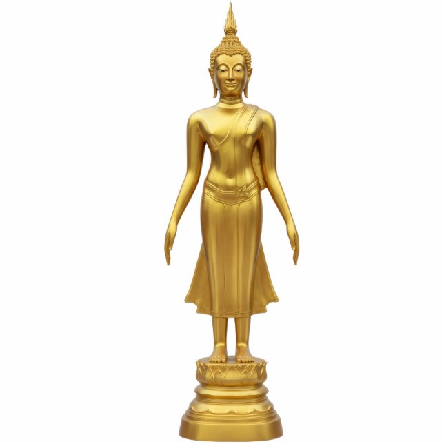 Thai Standing Gold Buddha Statue 2D statuette Staand Fotobeeldje (Voorkant)