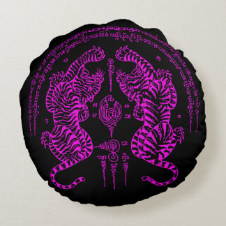 Thai Tattoo Designs Tiger " Yant Suea Koo " Pink Rond Kussen