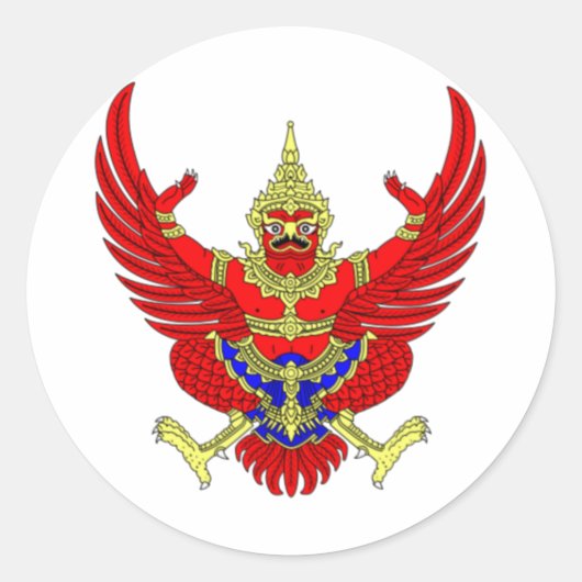 THAI THAILAND COAT OF ARMS EMBLEM FLAG RONDE STICKER (Voorkant)