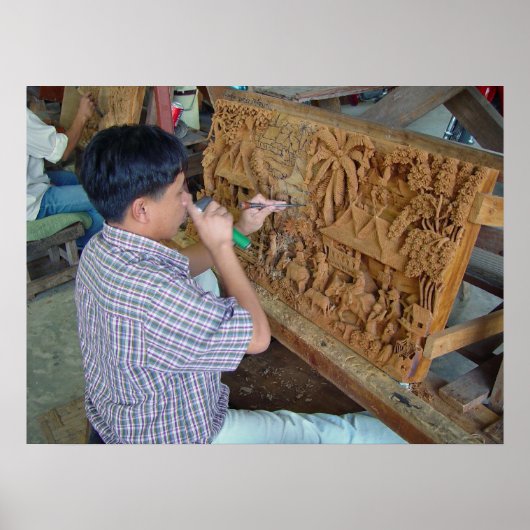 Thai Wood Carving Chiang Mai Thailand Poster (Voorkant)