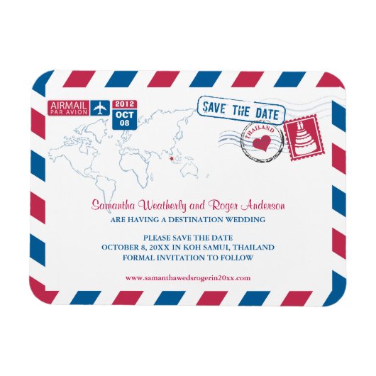 THAILAND Air Mail Bruiloft Bewaar de datum 3x4 Magneet (Horizontaal)