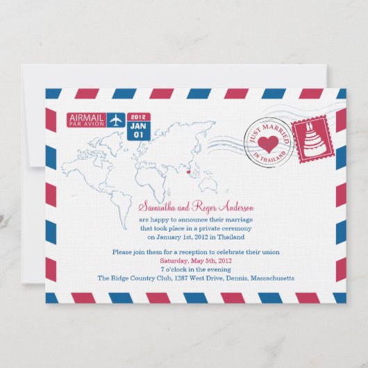 Thailand Air Mail Post Huwelijksreceptie Kaart (Voorkant)