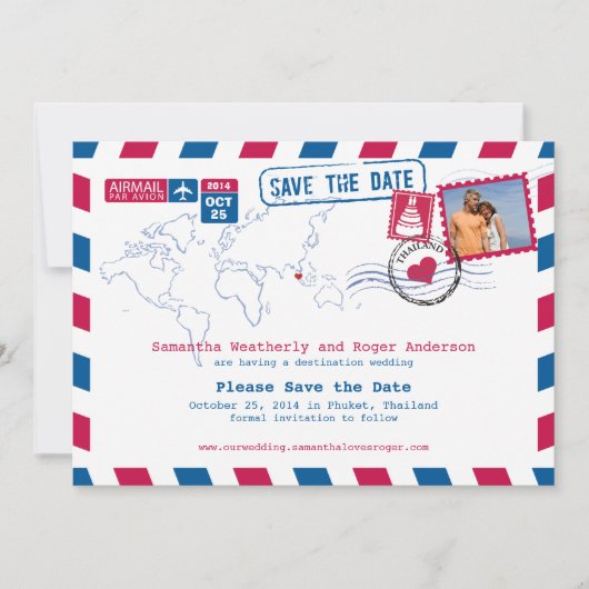 Thailand Airmail Wedding Save the Date (Voorkant)