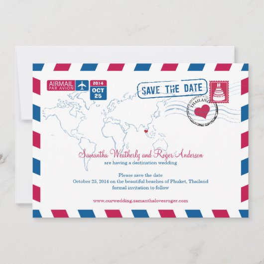 Thailand Airmail Wedding Save the Date (Voorkant)