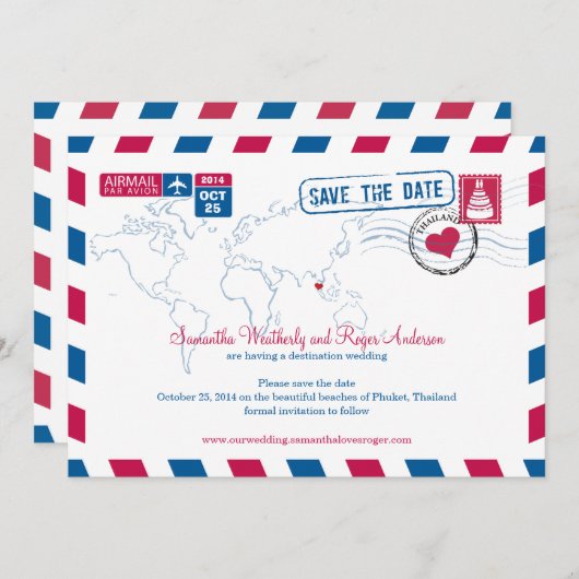Thailand Airmail Wedding Save the Date (Voorkant / Achterkant)