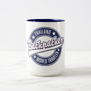 Thailand Backpacker World Traveler logo Tweekleurige Koffiemok