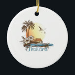 Thailand Beach Hut Keramisch Ornament<br><div class="desc">Thailand Beach Hut,  met een mooi ontwerp van een strandhut op zonsondergang met vogels en bloemen</div>