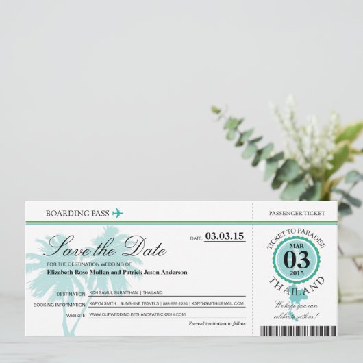 Thailand boarding Pass Save the Date (Staand voorkant)