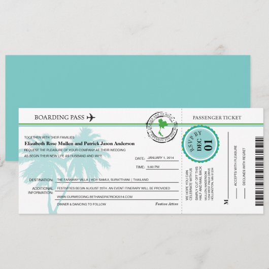 Thailand Boarding Pass Weddenschap Kaart (Voorkant / Achterkant)