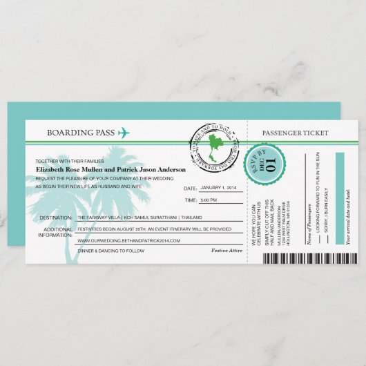 Thailand Boarding Pass Weddenschap Kaart (Voorkant / Achterkant)
