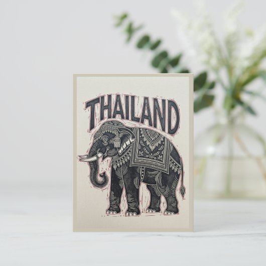 Thailand Elephant Block Print Briefkaart (Staand voorkant)