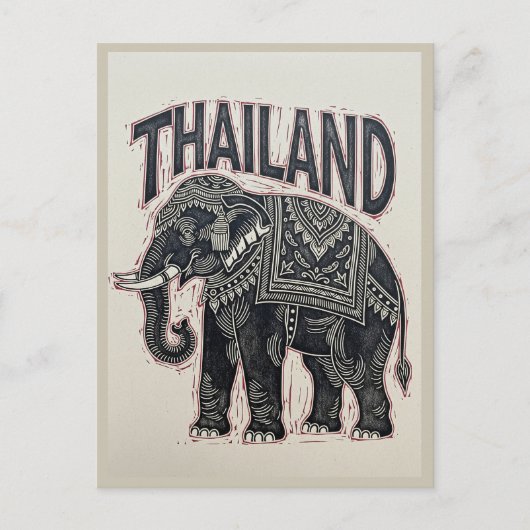 Thailand Elephant Block Print Briefkaart (Voorkant)