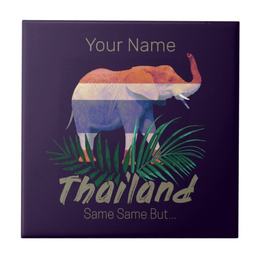 Thailand Elephant Flag Oerwoud verlaat Thai Souven Tegeltje (Voorkant)