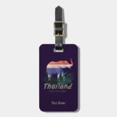 Thailand Elephant met vlag en Oerwoud bladeren Bagagelabel (Voorkant verticaal)