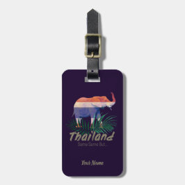 Thailand Elephant met vlag en Oerwoud bladeren Bagagelabel