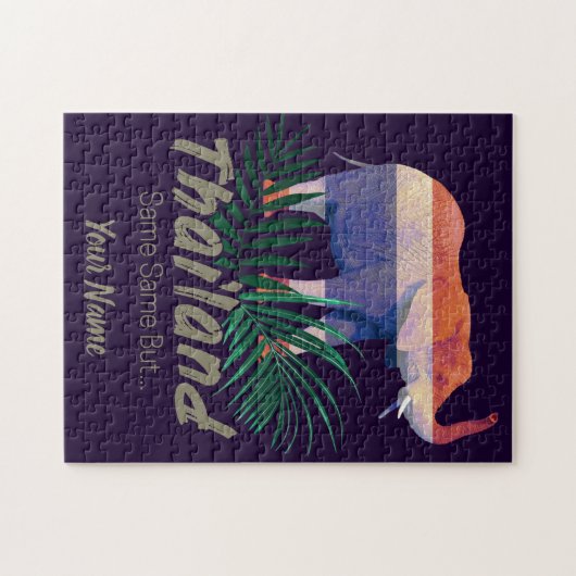 Thailand Elephant met vlag en Oerwoud bladeren Legpuzzel (Horizontaal)